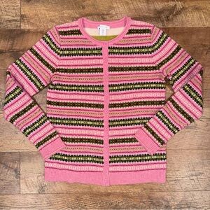 Tabitha Webb Wool Black Striped Pink Cardigan Sweater